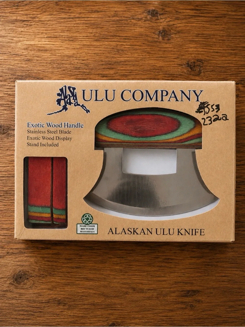 Alaskan ULU Stainless Knife Exotic Wood Handle With Stand New in Box